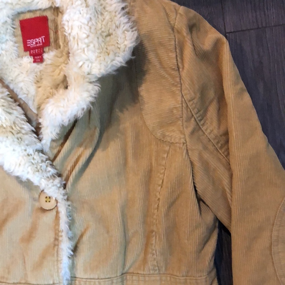 Esprit Women's Camel/Tan Corduroy Jacket with Faux Fur Trim - Picture 4 of 13